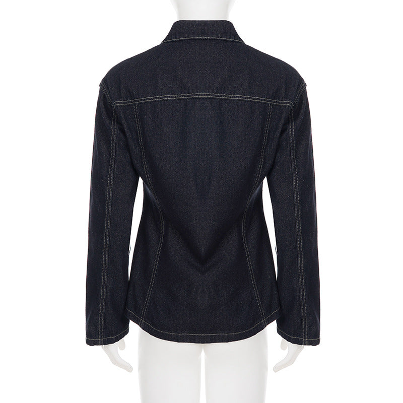 Long Sleeve Single Breasted Denim Shirt Jacket GPKJ MR38868