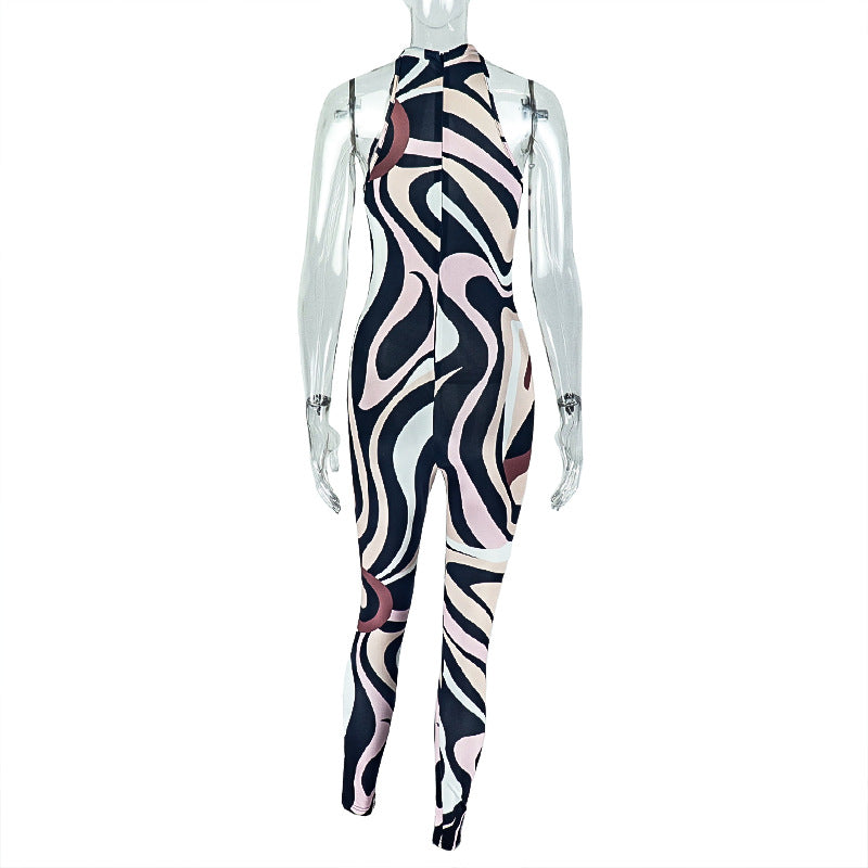 Print Hollow Out Sleeveless Jumpsuit GJYO 006230