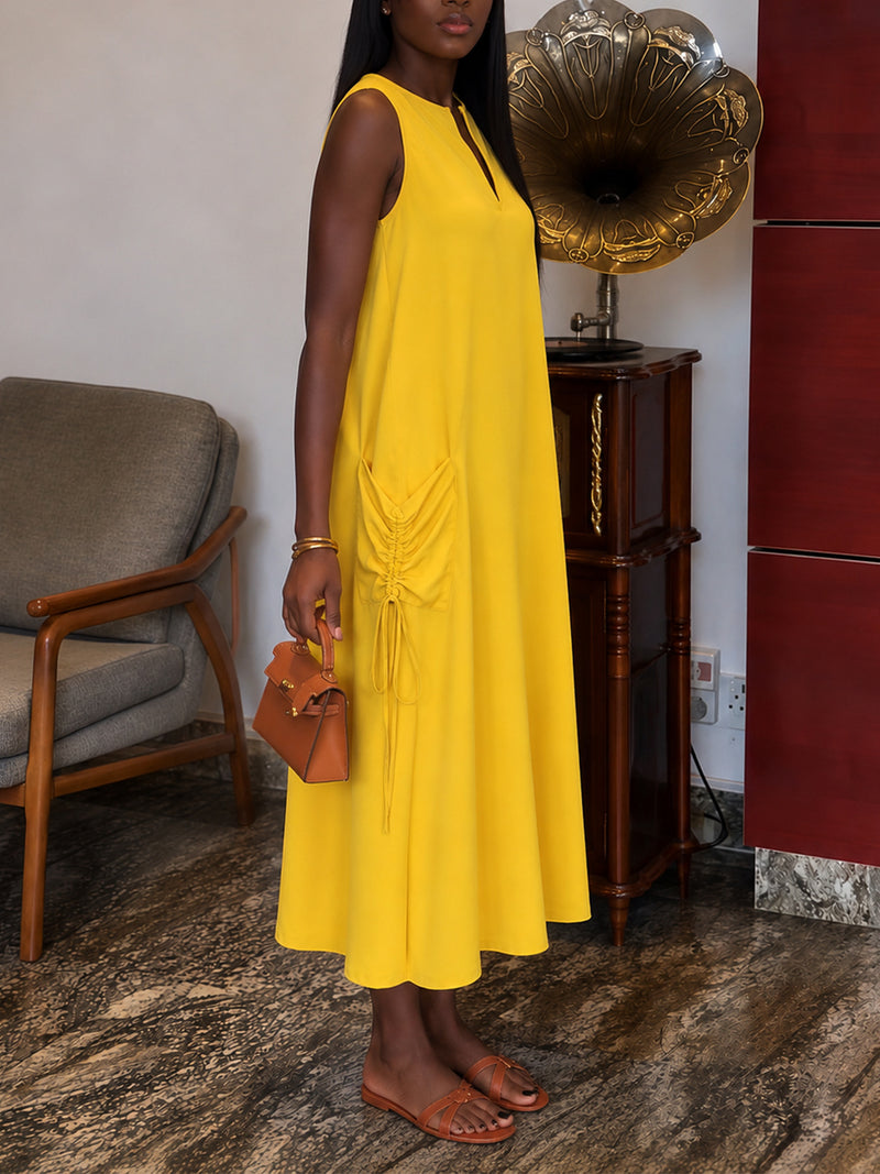 Solid Color V Neck Sleeveless Maxi Dress HNIF TY039