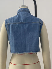 Beaded Diamond Studded Denim Vest Jacket GQDH 1073