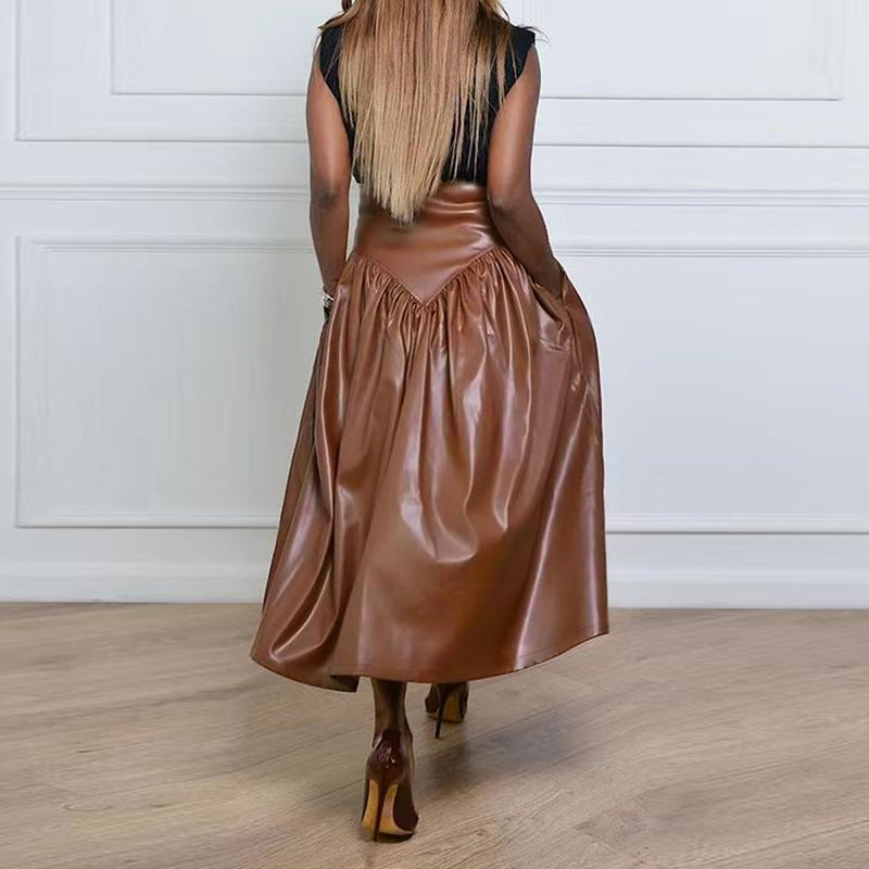 Plius Size PU Leather Half Body Patchwork Skirt GDAM 890