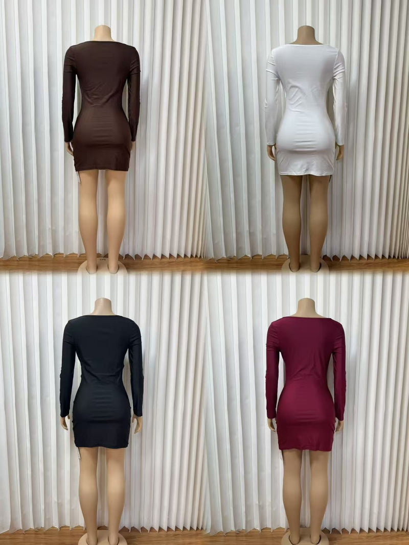 Long Sleeve Solid Color Mini Dress GMYU 11463
