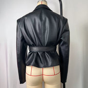 Long Sleeve Tie Up Leather Coat GPBY CT8221
