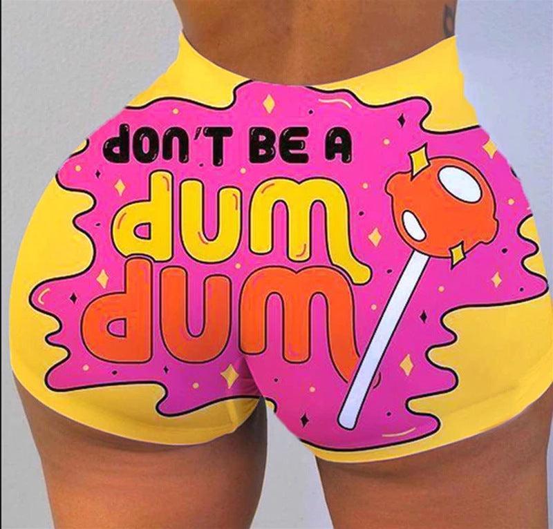 Plus Size Letter Print Fitness Yoga Skinny Shorts SHD 9305