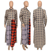 Plus Size Plaid Print Long Sleeve Maxi Shirt GLF 08082