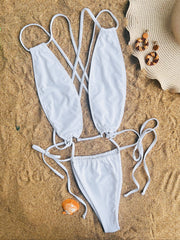 Solid Color Sexy Cross Tie Up One Piece Swimsuit CASF 6588