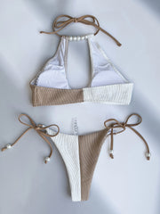 Contrast Color Patchwork Bikinis Two Piece Swimsuit CASF 6612