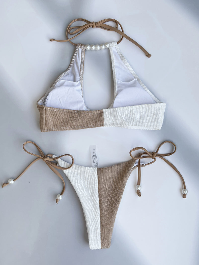 Contrast Color Patchwork Bikinis Two Piece Swimsuit CASF 6612