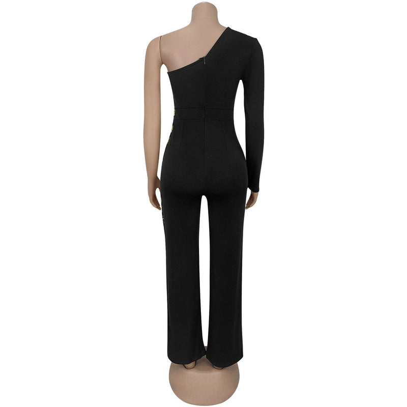 Single Shoulder Long Sleeve Sequin Jumpsuit BY 7301