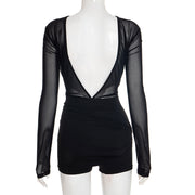 Sexy Mesh Long Sleeve Pleated Romper GSZM C25RP262