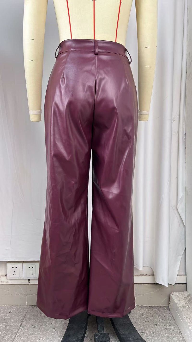 Solid Color PU Leather Casual Pants GPBY SK9997