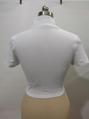 Short Sleeve Solid Zipper Slim T Shirt GYSL 0190
