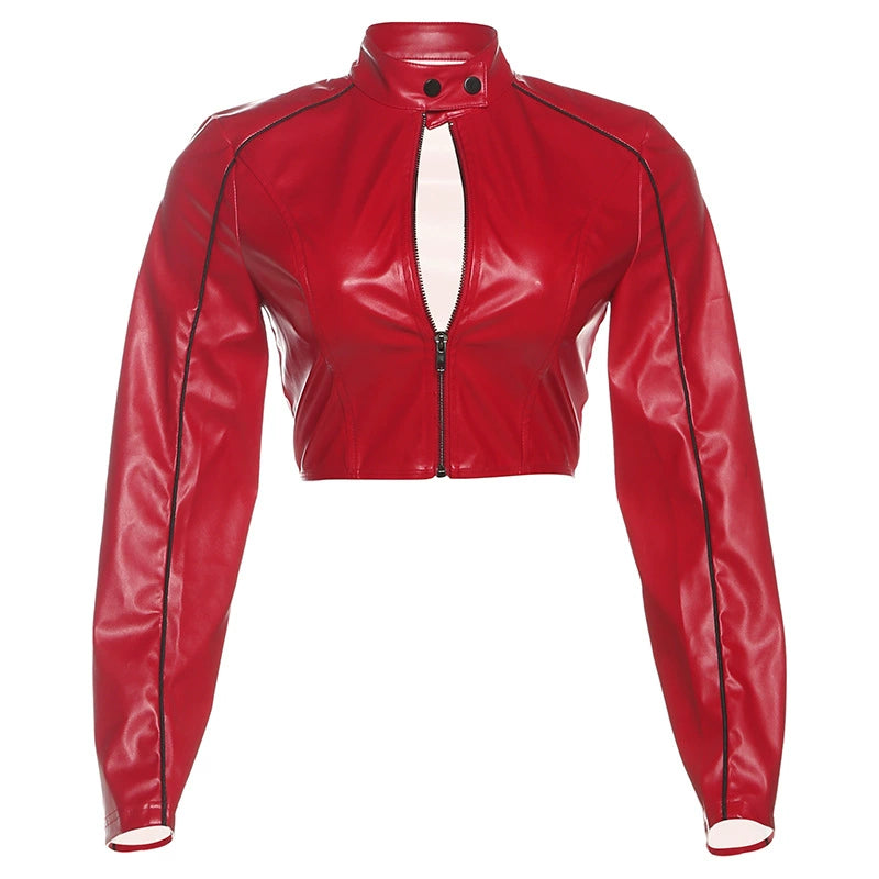 Long Sleeve PU Leather Skinny Coats GZJQ K25C82378