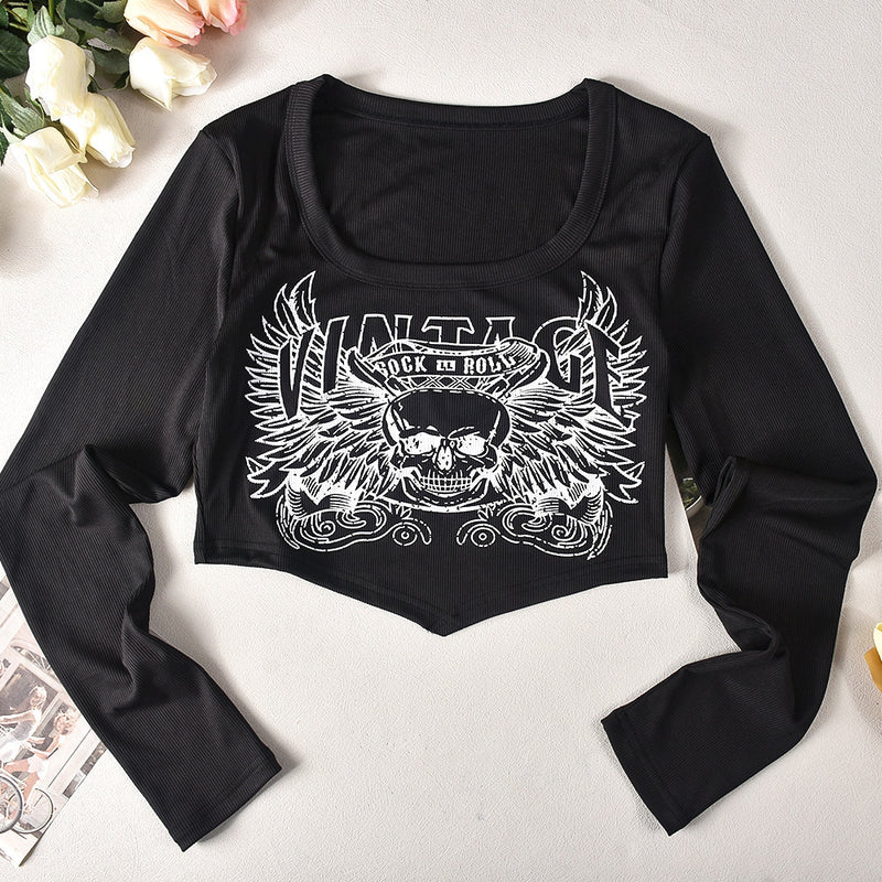 Long Sleeve Print Short T Shirt GNZD 9725TD