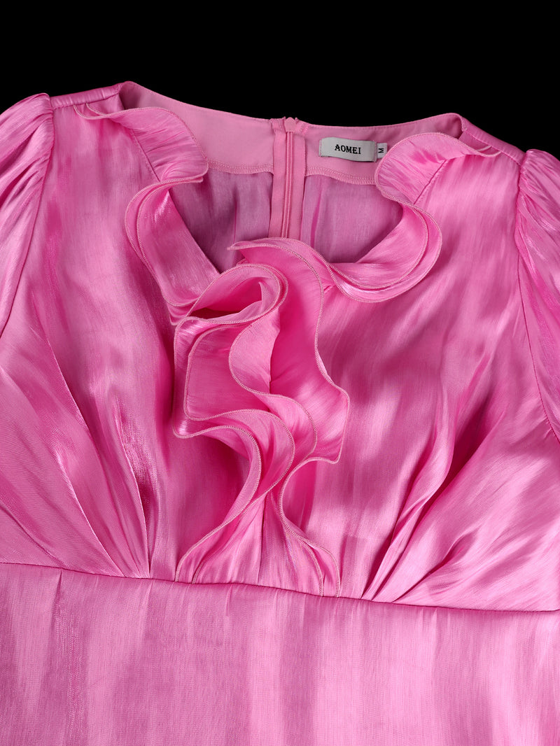 Plus Size Solid Color Ruched Flare Sleeve Shirt GKEN ATP051243