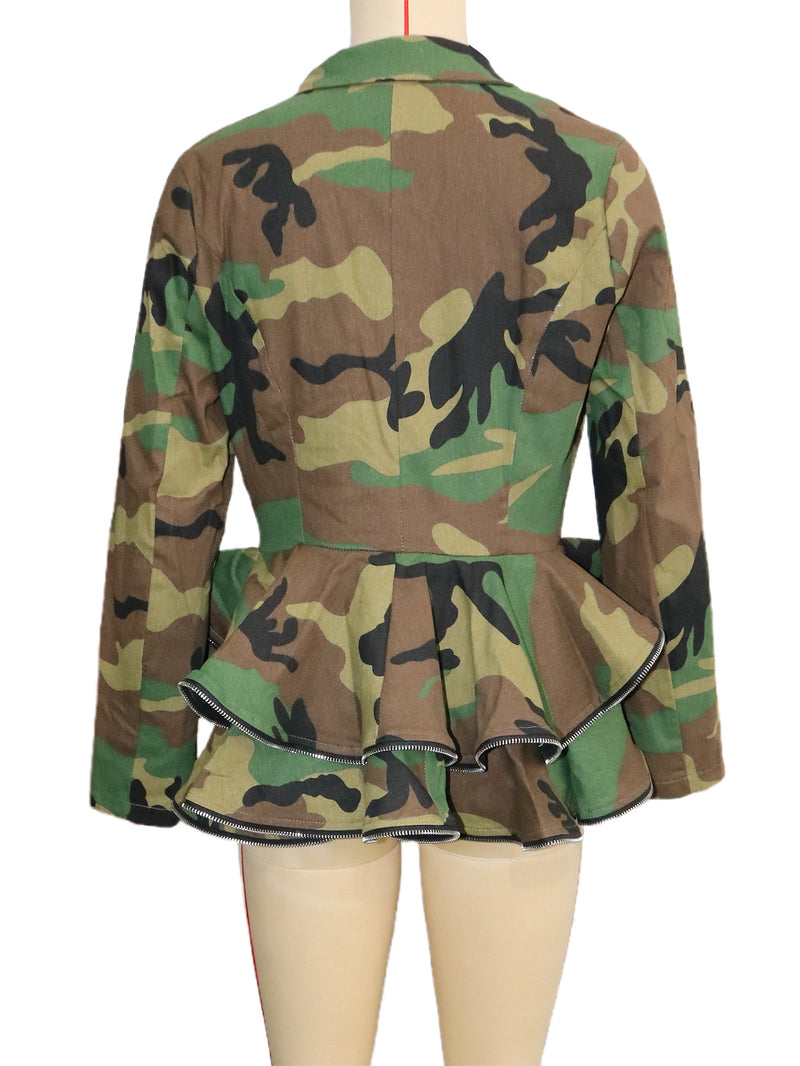 Camouflage Print Long Sleeve Coats SH 391416