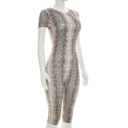 Snake Print Short Sleeve Tight Seventh Jumpsuit GDSF J26JP152