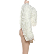 Solid Color Long Sleeve Tassel Tops Coats GZJQ W25L84137