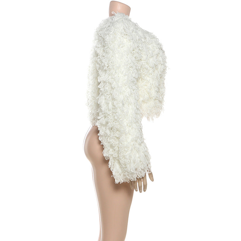 Solid Color Long Sleeve Tassel Tops Coats GZJQ W25L84137