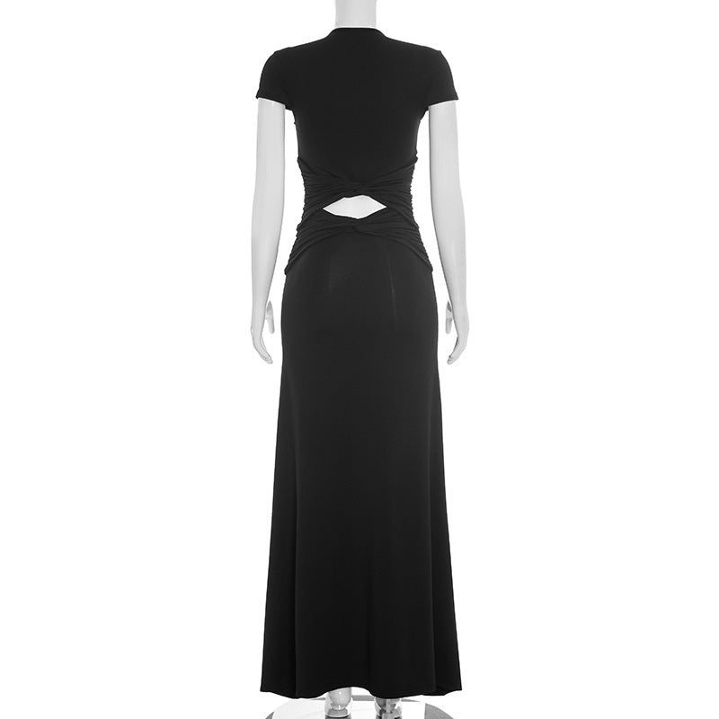 Hollow Out Deep V Neck Maxi Dress GSZM C26DS262
