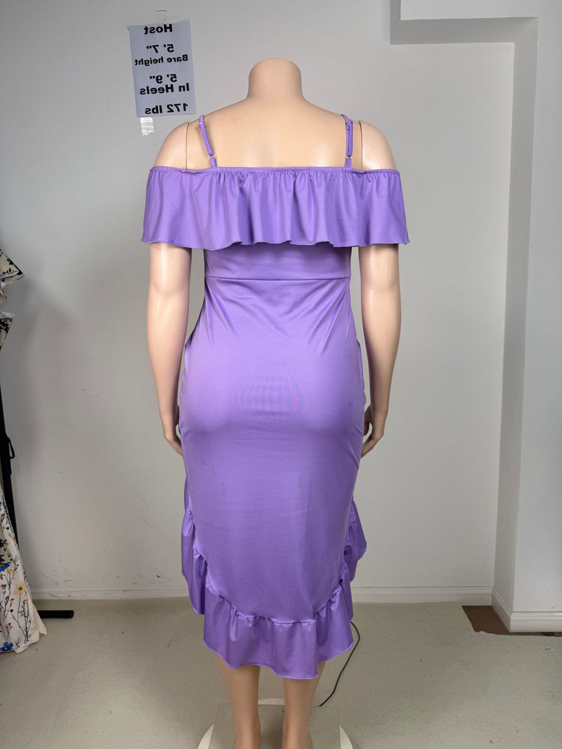 Plus Size Off Shoulder Ruffles Mid Dress GAWE 6770