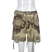 Plus Size Camouflage Print Tassel Short GBTF 6603PL