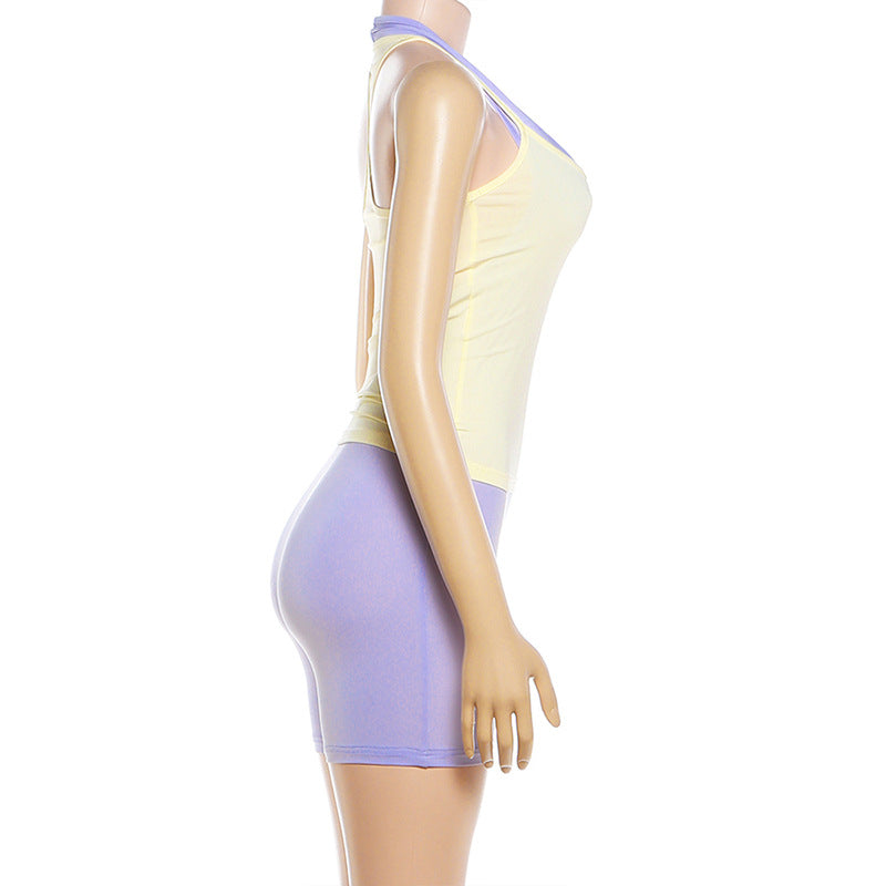 Solid Color Sleeveless TightVest Romper 2 Piece Set GZJQ K6S10685A