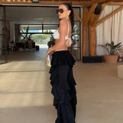 Patchwork Ruffled Micro flare Pants DLSF K25P76093