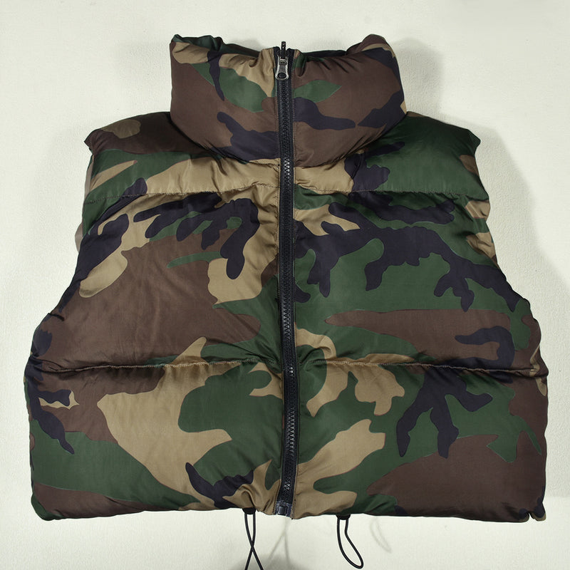 Camouflage Collar Sleeveless Short Cotton Jacket Coat GNZD 9445TD