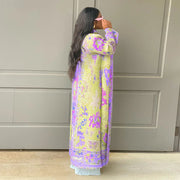 Plus Size Pleated Printed Trench Coat Long Jacket NNWF 10634