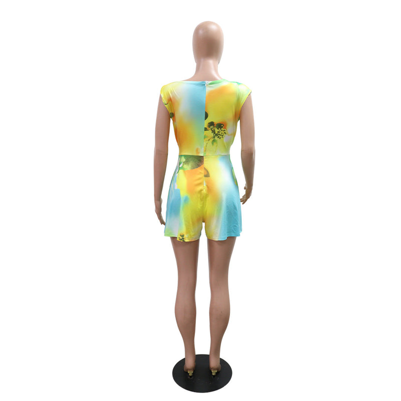 Sleeveless Print Tie Up Romper CYA 901705