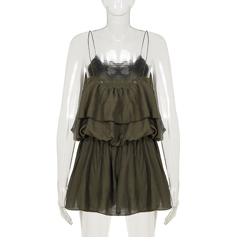 Lace Patchwork Ruffles Mini Dress GPKJ MR50177