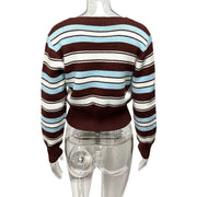 V Neck Contrast Color Knits Coats GQNF Y00280CM