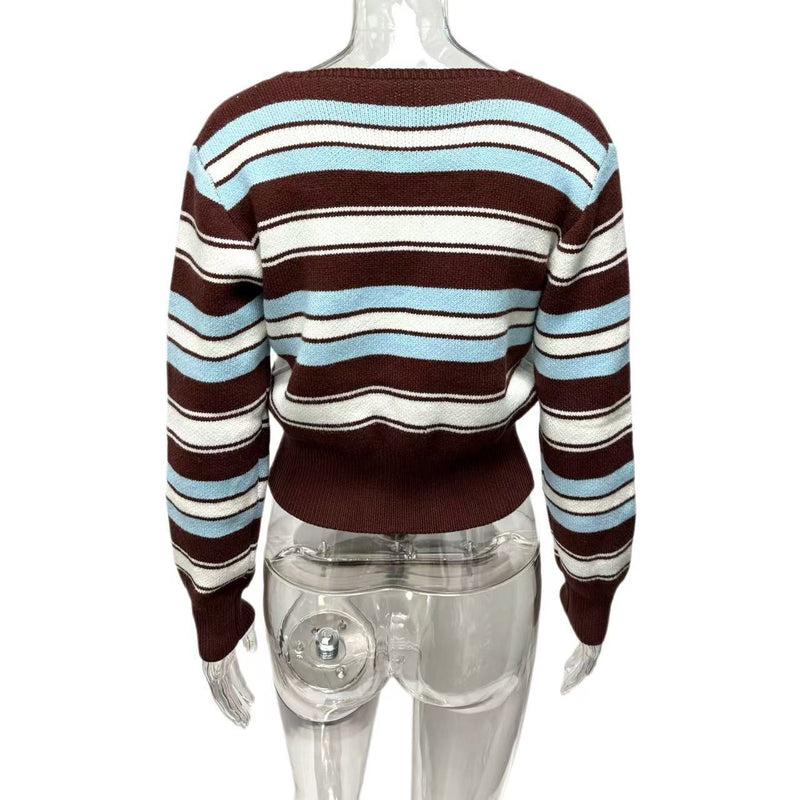V Neck Contrast Color Knits Coats GQNF Y00280CM