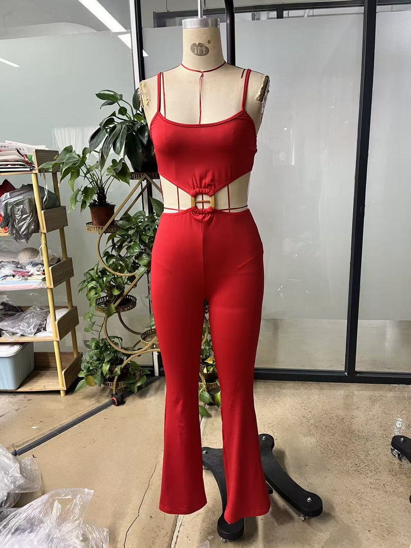 Solid Color Knits Backless Flare Jumpsuit GHYX JYP7005