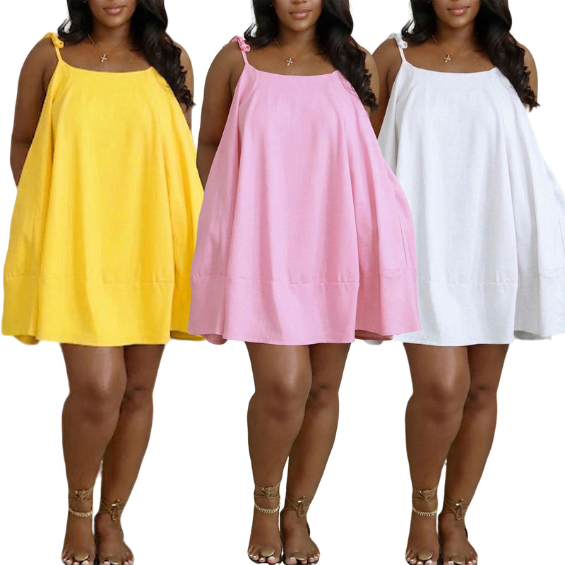 Solid Color Sling Loose Casual Dress QYMF TY033