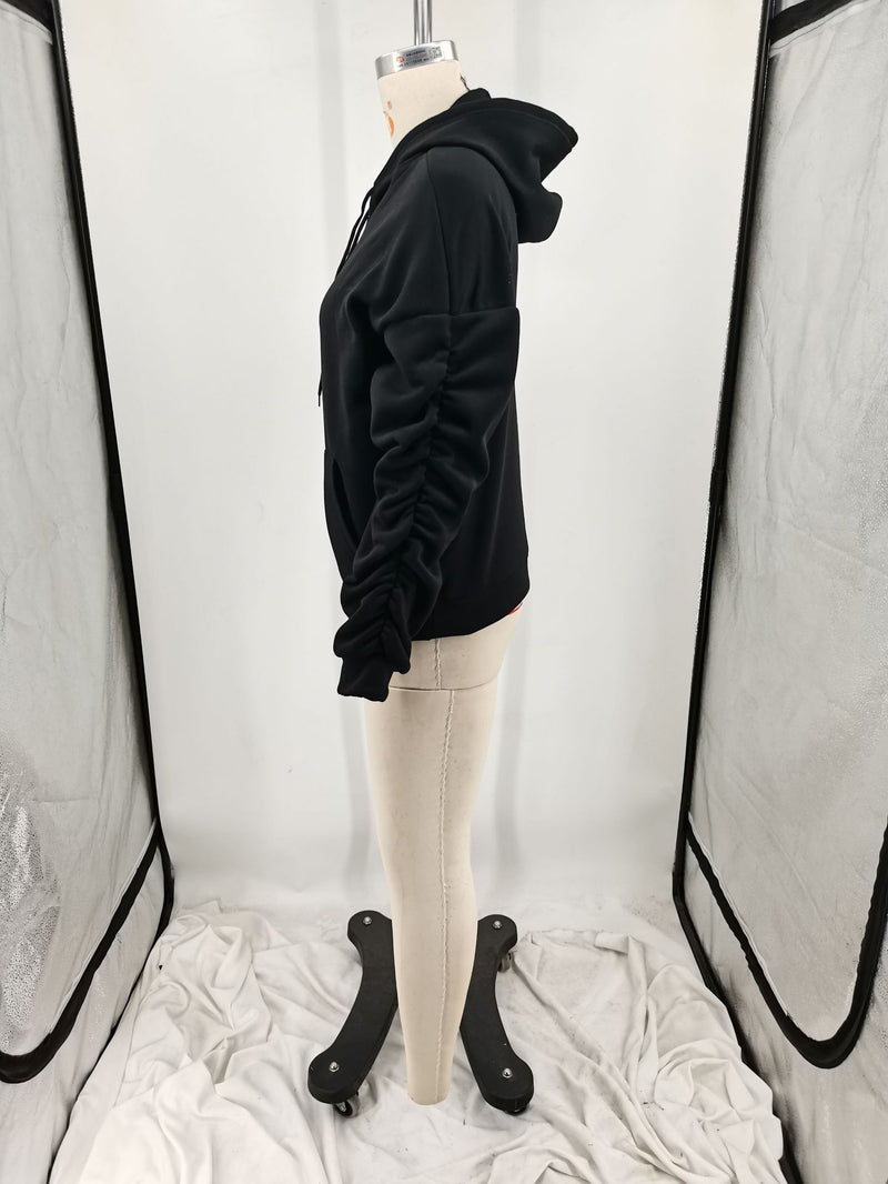 Plus Size Padded Thicker Long Sleeve Solid Color Hooded Sweatshirt YIM 022