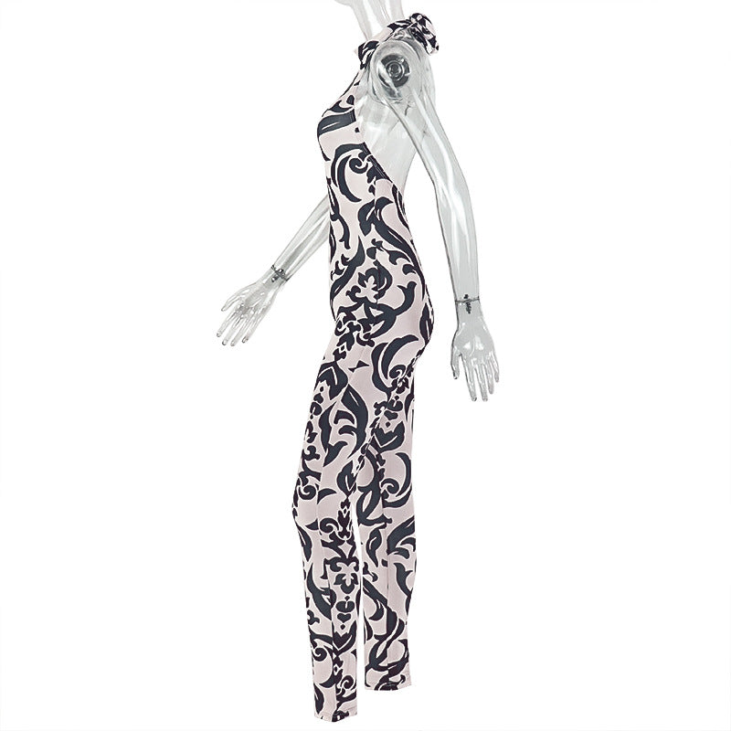 Print Sleeveless Backless Skinny Jumpsuit GJYO 006311