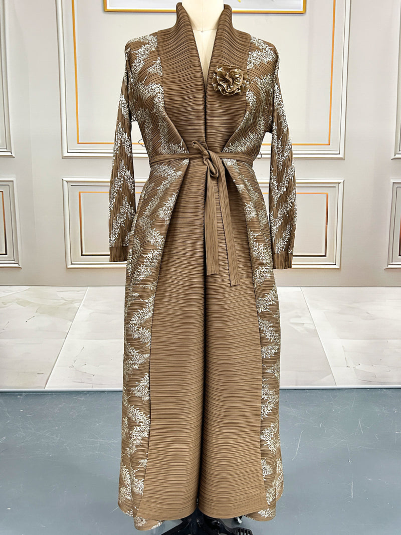 Pleated Print Cardigan Long Coats GZRF 77102