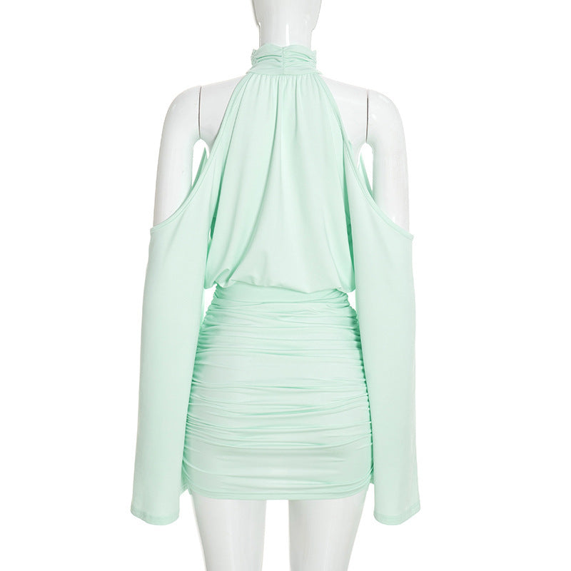 Long Sleeve Off Shoulder Chiffon Mini Dress GSZM C26DS334