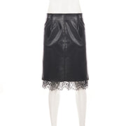 Lace Patchwork Leather Half Body Skirt GPKJ MR51859