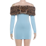 Leopard Print Off Shoulder MinI Dress DLSF K6D14579A