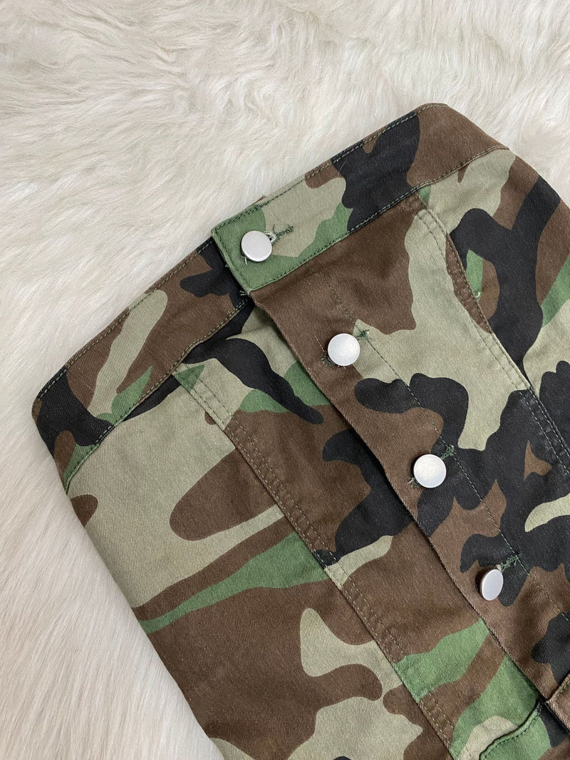 Wrap Chest Cardigan Buttoned Camouflage Romper LSD 24371
