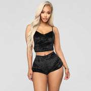 Lace Up Velvet Lace Two Piece Shorts Nightclub Set SH 3431