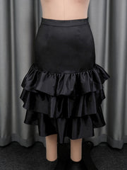 Plus Size Ruffles Solid Color Cake Skirts GKEN ASK051046
