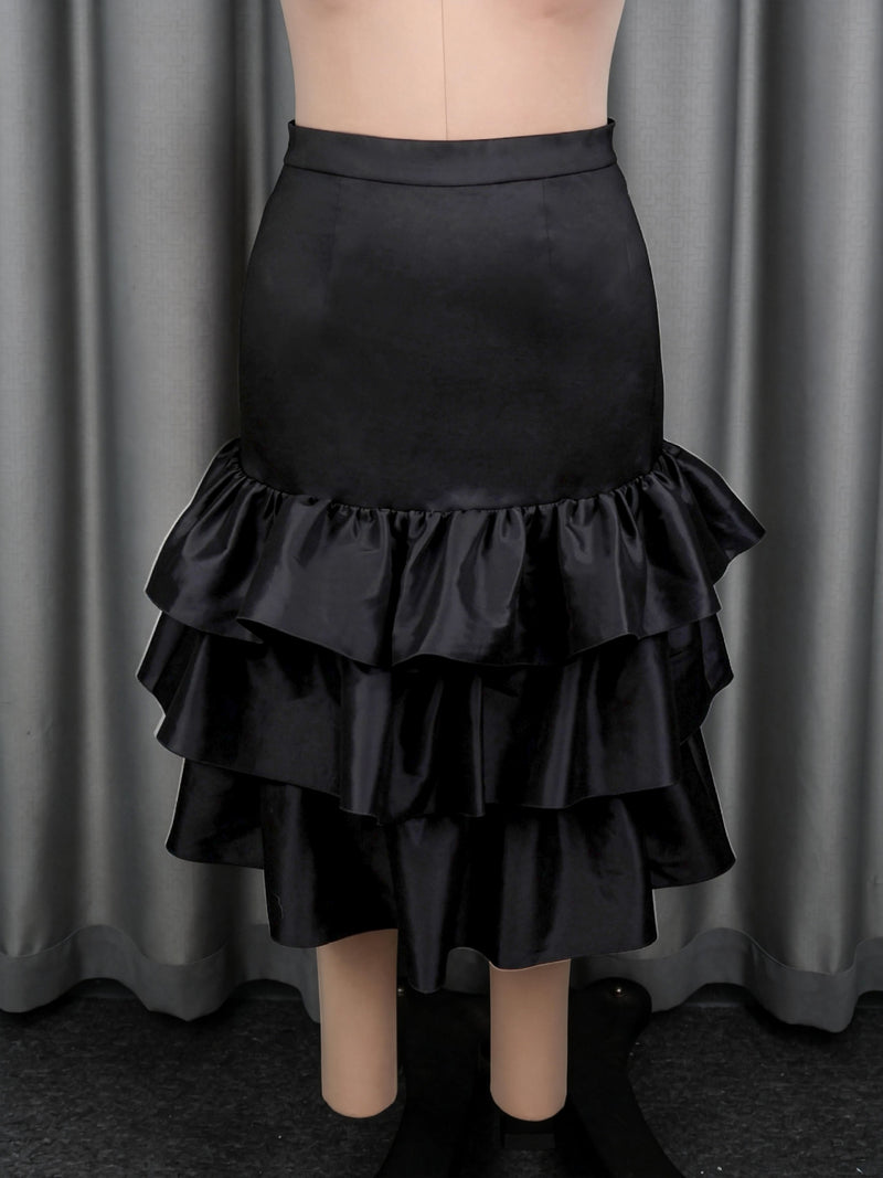 Plus Size Ruffles Solid Color Cake Skirts GKEN ASK051046