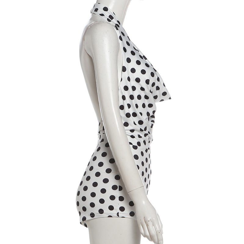Polka Dots Print Backless Romper XEF K6Q08488A