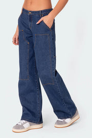 Loose Washed Pockets Straight Jeans GMYT 13635