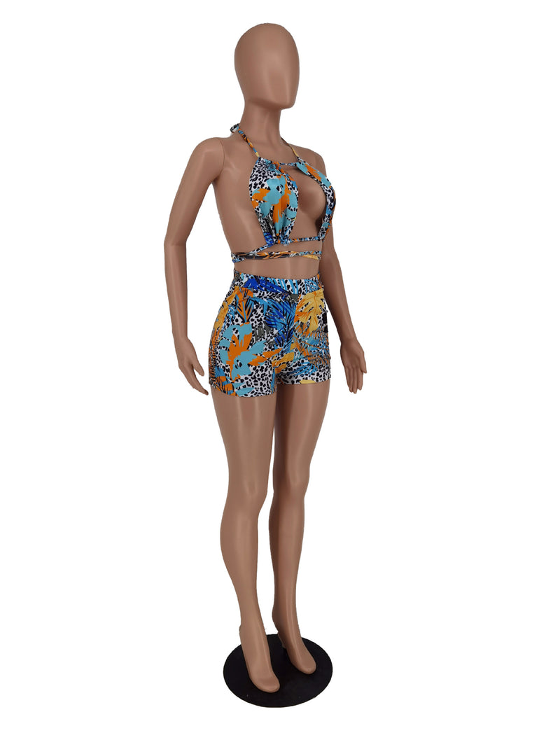 Plus Size Printed Two Piece Shorts Sets ZDF 31215