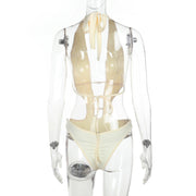 Pearls Hollow Out Solid One Piece Swimsuit FL XY25152MHO